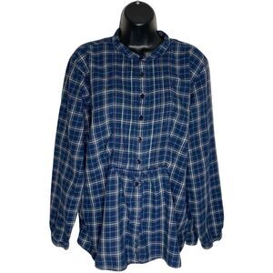 Vtg LL Bean Shirt Womens Large Flannel Plaid Lightweight Pintuck Western Cottage